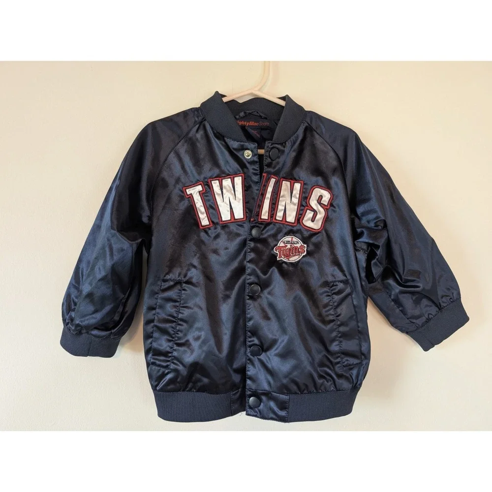 Vintage Minnesota Twins Satin Bomber Jacket Kid 2T Mighty Mac Sports Embroidered